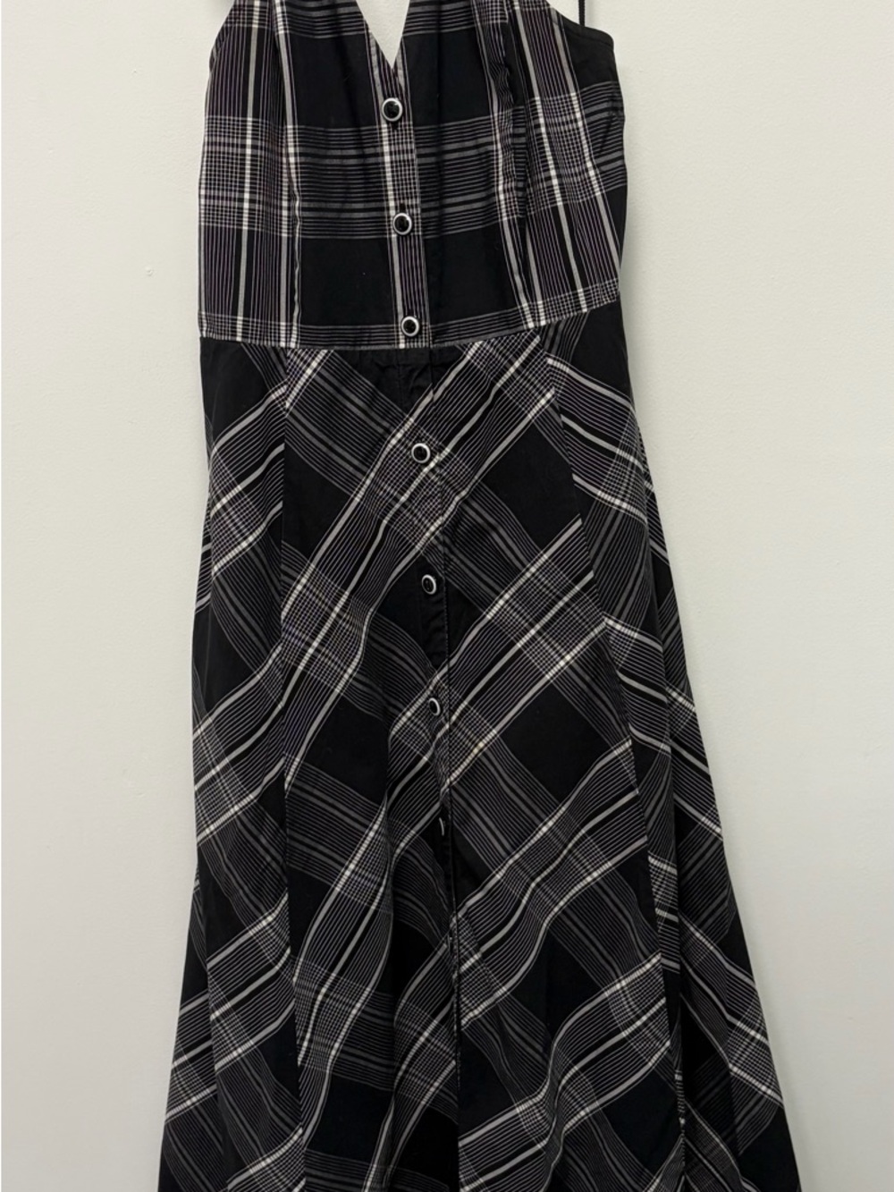 Maeve Anthropologie Black Plaid Halter Maxi Dress Size 6